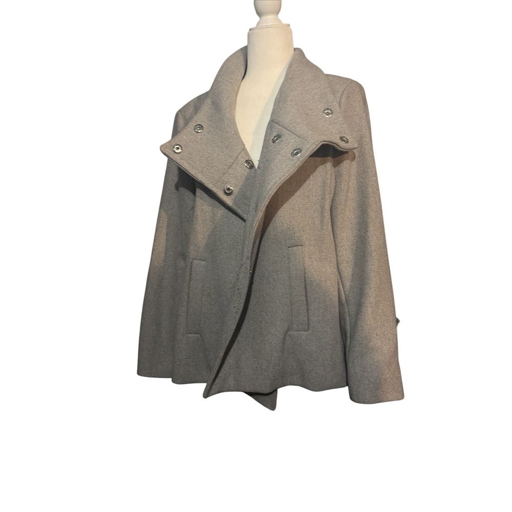 Old Navy Womens XL Gray Asymmetrical Snap Front Funnel Neck Pea Coat Jacket
